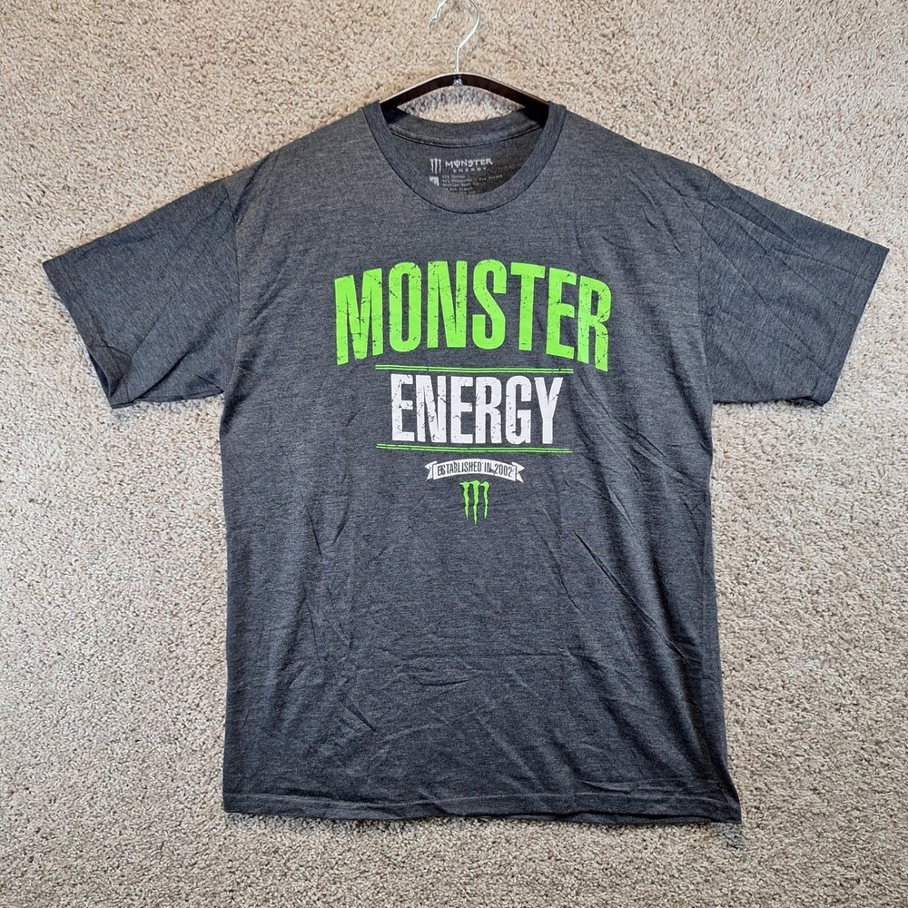 Monster Energy T-Shirt Mens Large Gray Graphic Logo Est 2002 Skater Streetwear